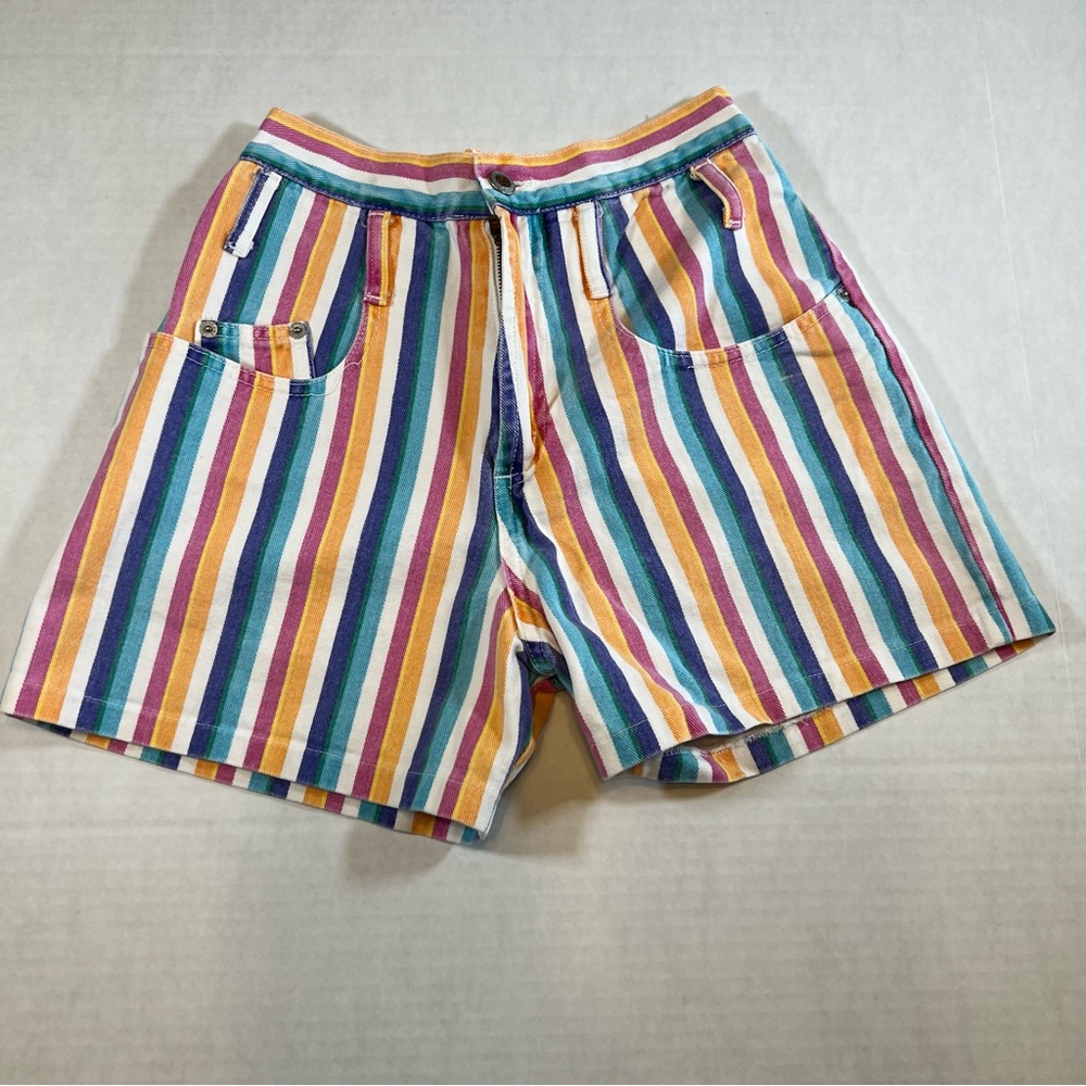 Vtg Steel Jeans Colorful Stripe Denim Shorts Women’s Junior’s Size 5 80s/90s USA